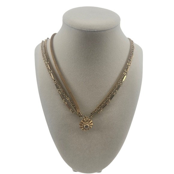 Jewelry - Necklace Womens Layered Gold Tone‎ Sunburst Rhinestone EUC